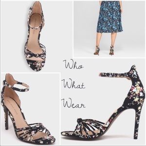 Who What Wear black Satin Floral Heel Sandal